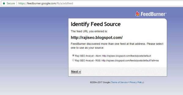 ‘Identify feed source’ page